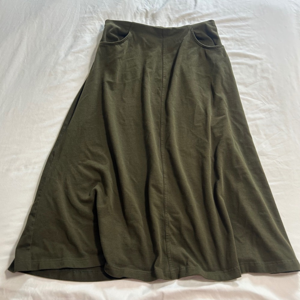 Jones New York Sport Petite Olive Green Cotton Jersey A-Line Midi Skirt P/S